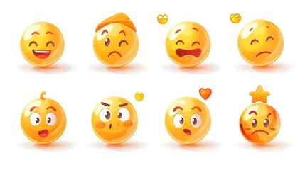 Fototapeta premium Collection of Yellow Emojis with Different Expressions