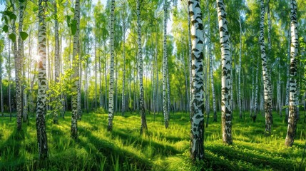 Obraz premium Birch Forest in Summer Sunlight