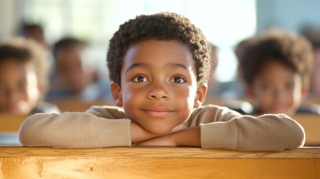 Young Boy Resting His Chin On His Hands. - Powered by Adobe
