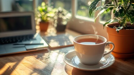 Cup of Tea in Morning Sunlight.