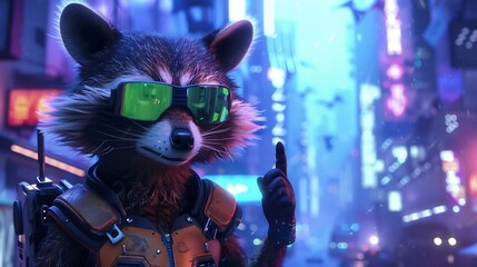 Naklejka premium Cyborg raccoon in glasses