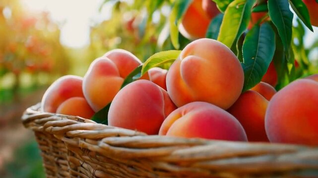 basket of ripe peaches
