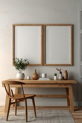 Mockup frame in minimalist cozy interior background, 3d render