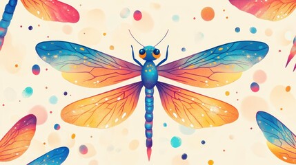Fototapeta premium Vibrant Dragonfly Illustration with Colorful Wings and Abstract Background in Pastel Tones