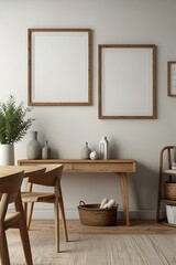 Mockup frame in minimalist cozy interior background, 3d render