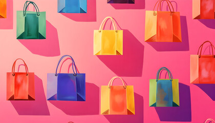 Illustration of shopping bags on a pink background