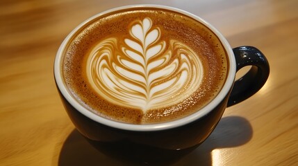 7. A perfectly brewed cup of artisanal coffee with latte art on top