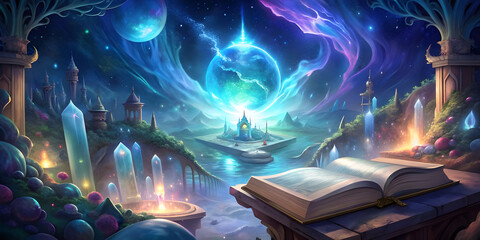 Obraz premium Magical Book of Light in a Fairytale Setting