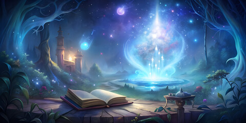 Magical Book of Light in a Fairytale Setting