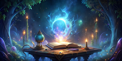 Obraz premium Magical Book of Light in a Fairytale Setting