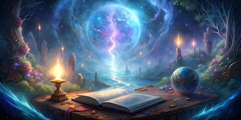 Obraz premium Magical Book of Light in a Fairytale Setting