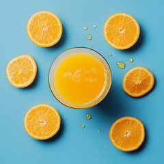 Orange juice on blue background --v 6.1