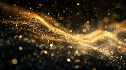 Abstract Golden Glitter Wave on Black Background