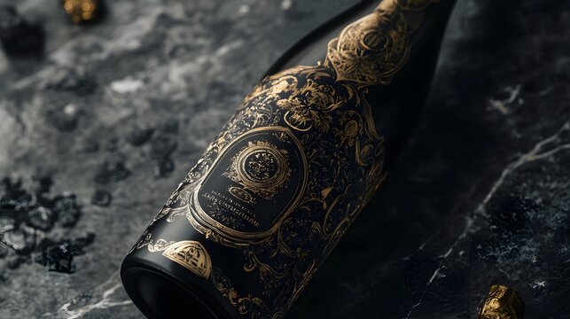 81. A luxurious bottle of champagne with an elegant label and design