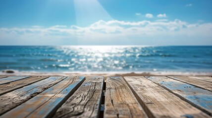 Wooden Planks With a Blurry Seascape Background