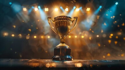 Golden Trophy Under Stage Lights