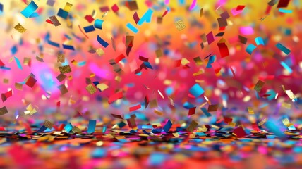 Colorful Confetti Falling on a Vibrant Background