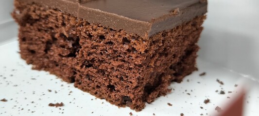 Chocolate cake on a white table