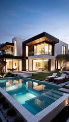 Fototapeta premium Elegant Luxury Home Design. This luxury two-storey house design exudes elegance and sophistication, featuring a seamless blend of modern architecture and timeless style.