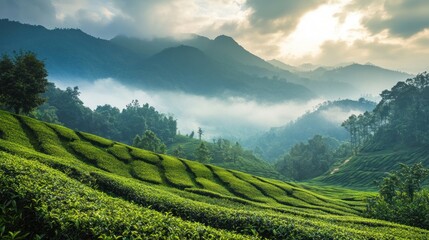 Fototapeta premium Serene Tea Plantation in the Mountains