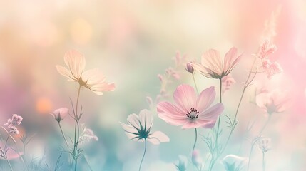 Obraz premium Gentle floral background with delicate, pastel-colored blooms and soft hues