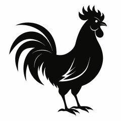 Rooster isolated on white background, Rooster vector illustration, bird on a branch vector art, chicken silhouette, bird vector icon, chickens on a branch line art, eps