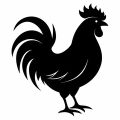 Rooster isolated on white background, Rooster vector illustration, bird on a branch vector art, chicken silhouette, bird vector icon, chickens on a branch line art, eps