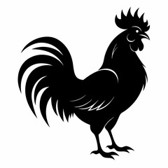 Rooster isolated on white background, Rooster vector illustration, bird on a branch vector art, chicken silhouette, bird vector icon, chickens on a branch line art, eps