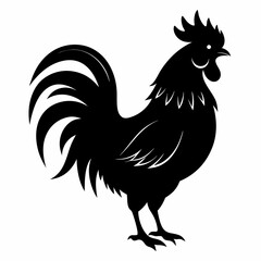 Rooster isolated on white background, Rooster vector illustration, bird on a branch vector art, chicken silhouette, bird vector icon, chickens on a branch line art, eps