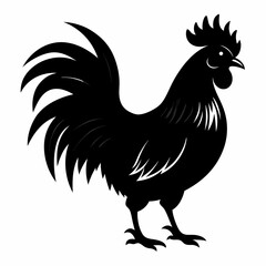 Rooster isolated on white background, Rooster vector illustration, bird on a branch vector art, chicken silhouette, bird vector icon, chickens on a branch line art, eps