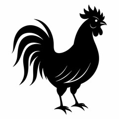 Rooster isolated on white background, Rooster vector illustration, bird on a branch vector art, chicken silhouette, bird vector icon, chickens on a branch line art, eps
