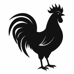 Rooster isolated on white background, Rooster vector illustration, bird on a branch vector art, chicken silhouette, bird vector icon, chickens on a branch line art, eps