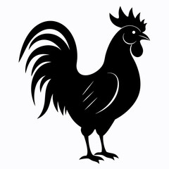 Rooster isolated on white background, Rooster vector illustration, bird on a branch vector art, chicken silhouette, bird vector icon, chickens on a branch line art, eps
