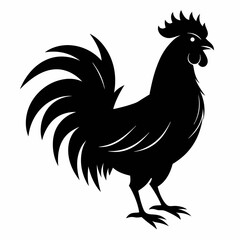 Rooster isolated on white background, Rooster vector illustration, bird on a branch vector art, chicken silhouette, bird vector icon, chickens on a branch line art, eps