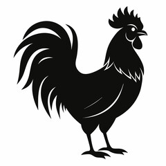 Rooster isolated on white background, Rooster vector illustration, bird on a branch vector art, chicken silhouette, bird vector icon, chickens on a branch line art, eps