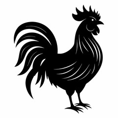 Rooster isolated on white background, Rooster vector illustration, bird on a branch vector art, chicken silhouette, bird vector icon, chickens on a branch line art, eps