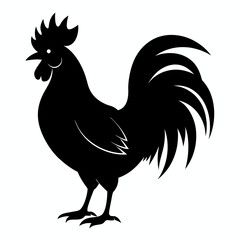 Rooster isolated on white background, Rooster vector illustration, bird on a branch vector art, chicken silhouette, bird vector icon, chickens on a branch line art, eps