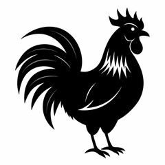 Rooster isolated on white background, Rooster vector illustration, bird on a branch vector art, chicken silhouette, bird vector icon, chickens on a branch line art, eps