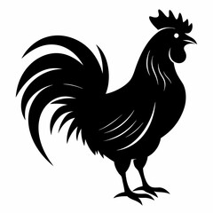 Rooster isolated on white background, Rooster vector illustration, bird on a branch vector art, chicken silhouette, bird vector icon, chickens on a branch line art, eps