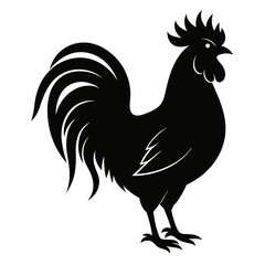 Rooster isolated on white background, Rooster vector illustration, bird on a branch vector art, chicken silhouette, bird vector icon, chickens on a branch line art, eps