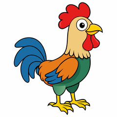 Rooster isolated on white background, Rooster vector illustration, bird on a branch vector art, chicken silhouette, bird vector icon, chickens on a branch line art, eps