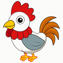 Rooster isolated on white background, Rooster vector illustration, bird on a branch vector art, chicken silhouette, bird vector icon, chickens on a branch line art, eps