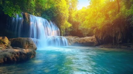 Tranquil Waterfall in Lush Jungle