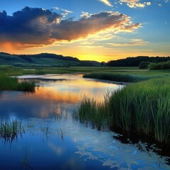 Serene Sunset Over a Tranquil Lake