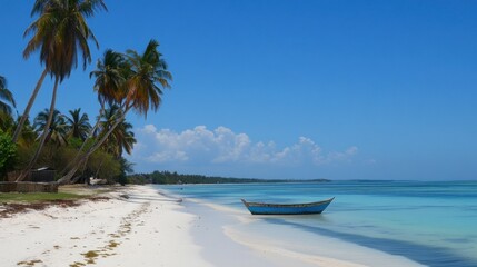 Tranquil Beach Scene with a Lonely Boat