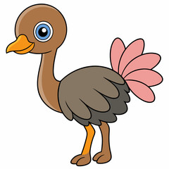 ostrich cartoon isolated on white, ostrich vector illustration, bird on a branch vector art, ostrich silhouette, bird vector icon, ostrichs on a branch line art, eps