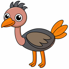 ostrich cartoon isolated on white, ostrich vector illustration, bird on a branch vector art, ostrich silhouette, bird vector icon, ostrichs on a branch line art, eps