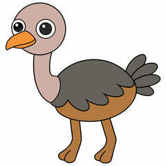 ostrich cartoon isolated on white, ostrich vector illustration, bird on a branch vector art, ostrich silhouette, bird vector icon, ostrichs on a branch line art, eps