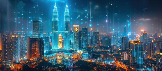 Kuala Lumpur Skyline with Digital Rain