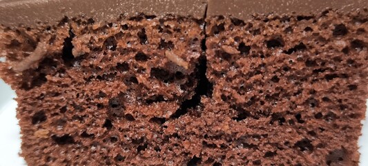 Chocolate cake on a white table